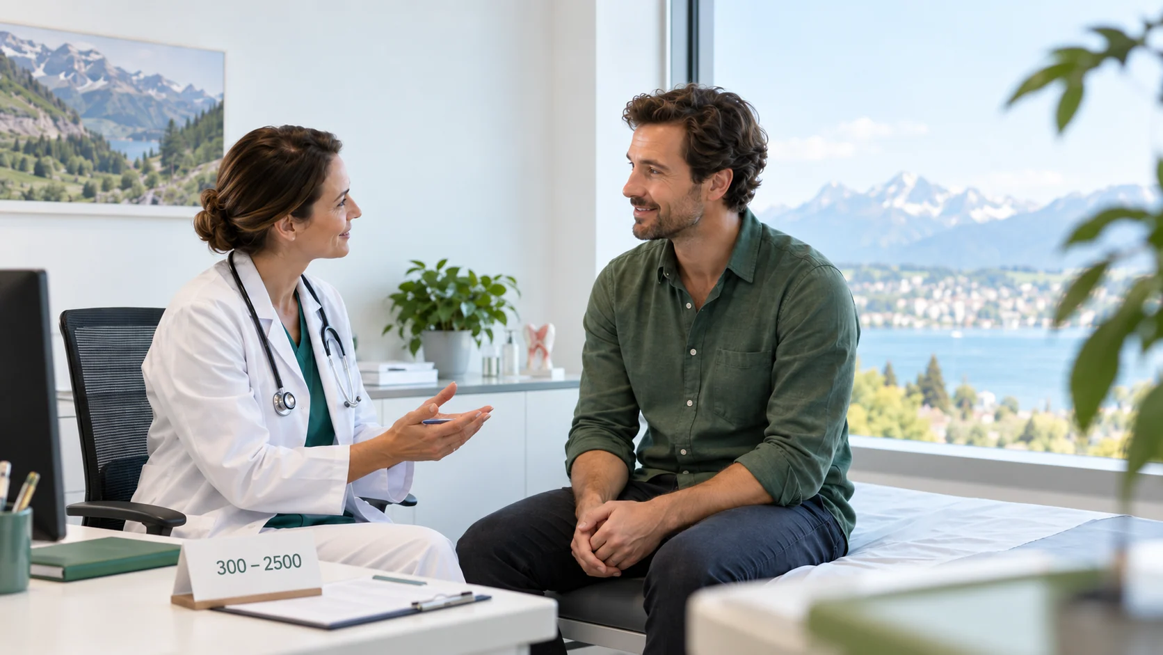 Médica de família em consulta com um paciente