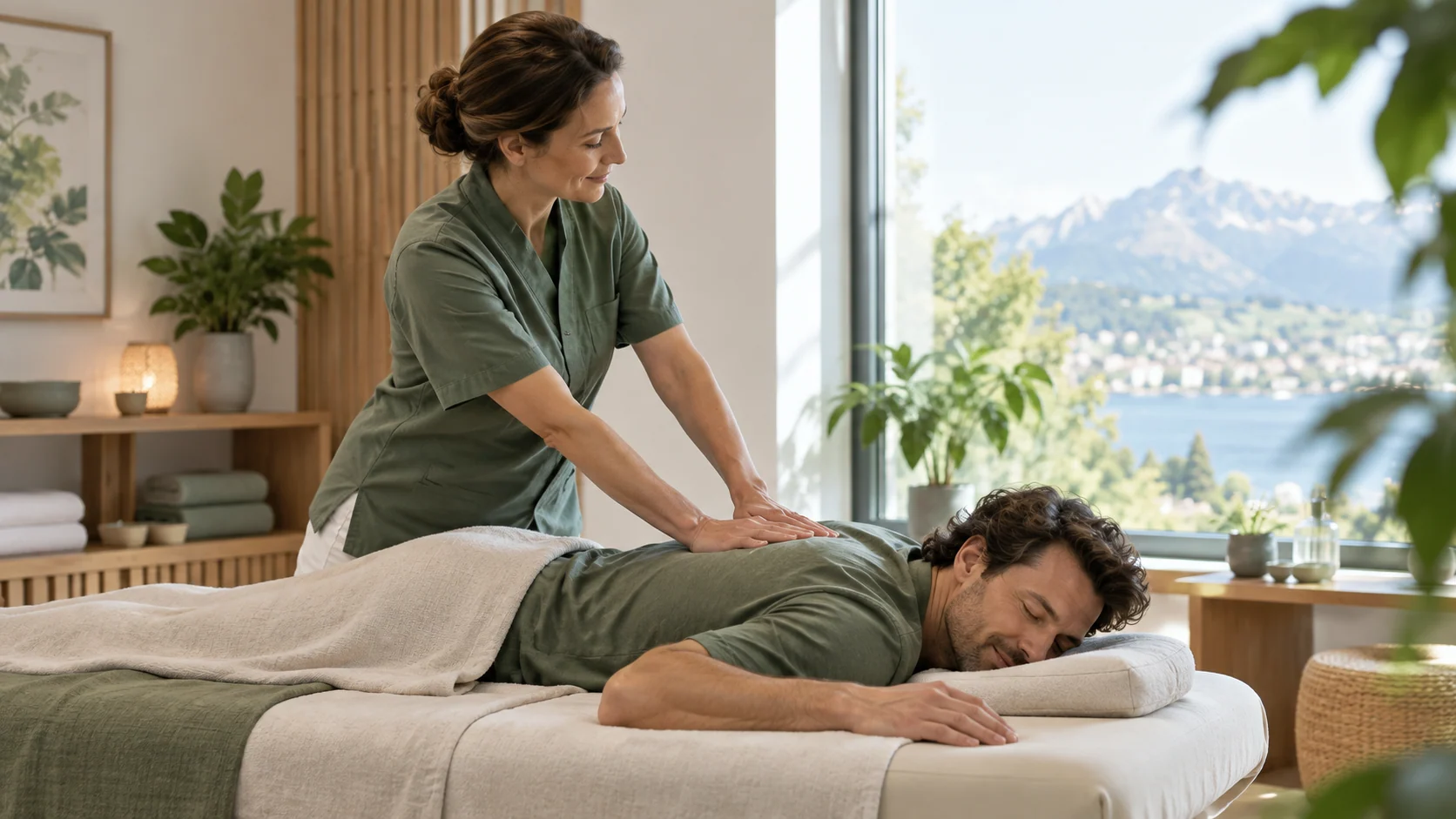 Terapeuta realiza uma sessão de shiatsu